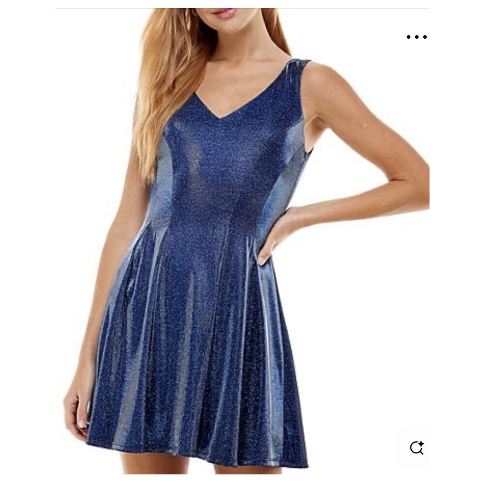 CITY STUDIO Junior Stretch Lined Sleeveless V Neck Short Party Fit + Flare Dress